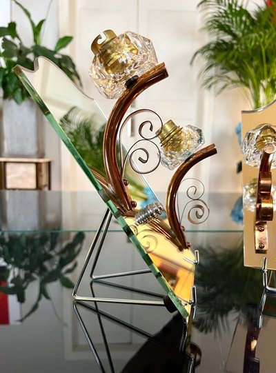 Art Deco Wall Sconces - Mirror Plates Copper Support Tulips Granite Glass