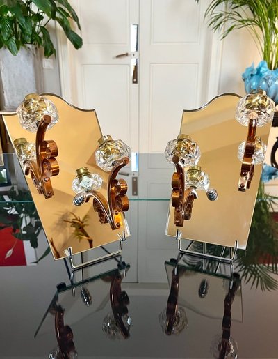 Art Deco Wall Sconces - Mirror Plates Copper Support Tulips Granite Glass