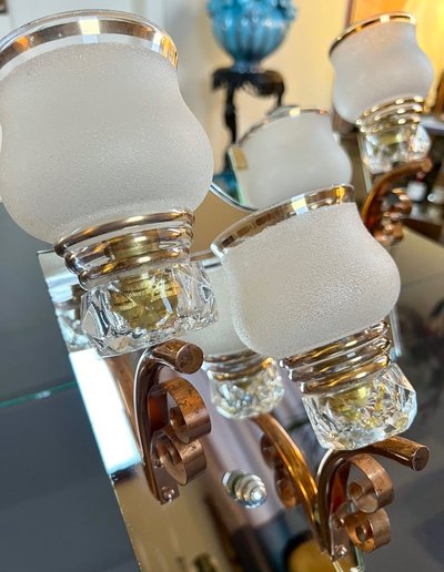 Art Deco Wall Sconces - Mirror Plates Copper Support Tulips Granite Glass