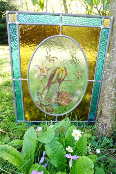 Stained glass - Stained glass windows - Parakeets on hawthorn