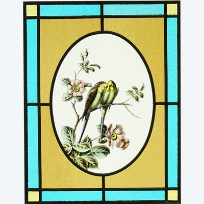 Stained glass - Stained glass windows - Parakeets on hawthorn