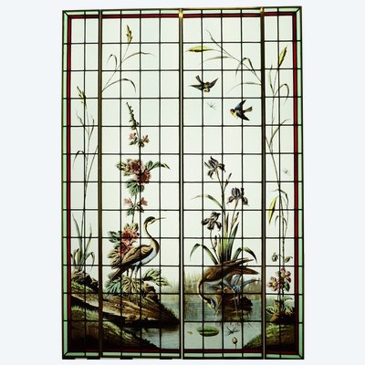 Vitrail - Vitraux - Hérons, Mésanges et Libellules