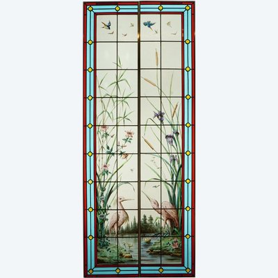 Stained glass - Stained glass windows - Vegetation with herons