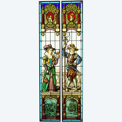 Stained glass - Stained glass windows - Couple in the spirit of the 17th century