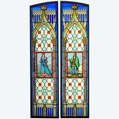 Stained glass - Stained glass windows - Couple in Gothic decor
