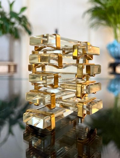 Poggiacoltelli Art Déco Modernista - Anelli in cristallo e ottone