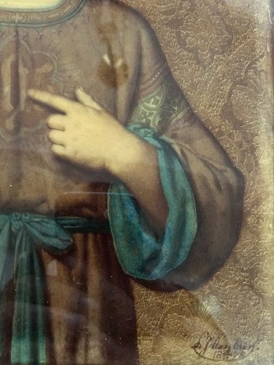 Portrait Religieux Peint Fixé Sous Verre