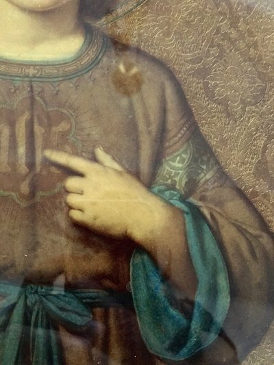 Portrait Religieux Peint Fixé Sous Verre