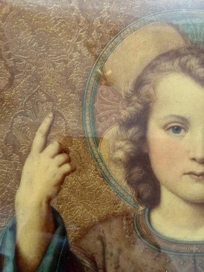 Portrait Religieux Peint Fixé Sous Verre