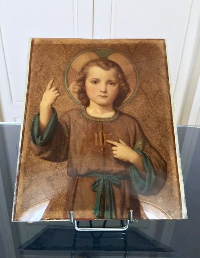 Portrait Religieux Peint Fixé Sous Verre