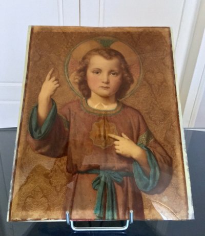 Portrait Religieux Peint Fixé Sous Verre