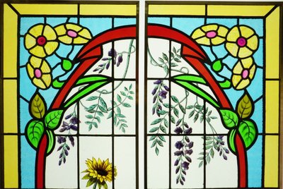 Buntglasfenster - Glasmalerei - Mohnblumen, Sonnenblumen Und Glyzinien.