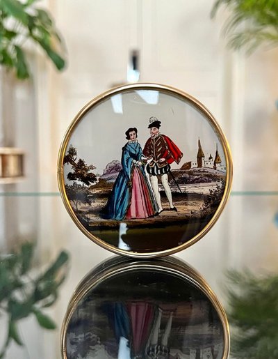 Boîte à Dragées Bonbons - Brass Painted Under Glass
