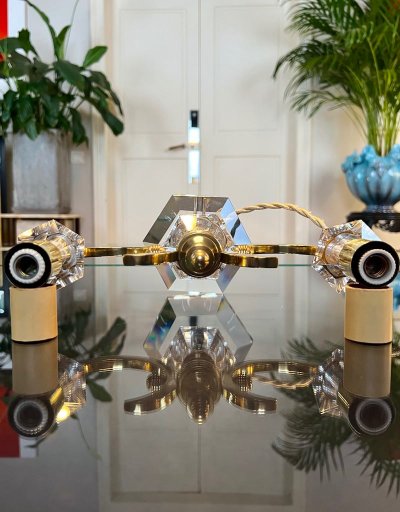 Art Deco Brass And Crystal Table Lamp