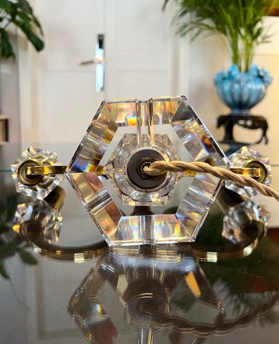 Art Deco Brass And Crystal Table Lamp