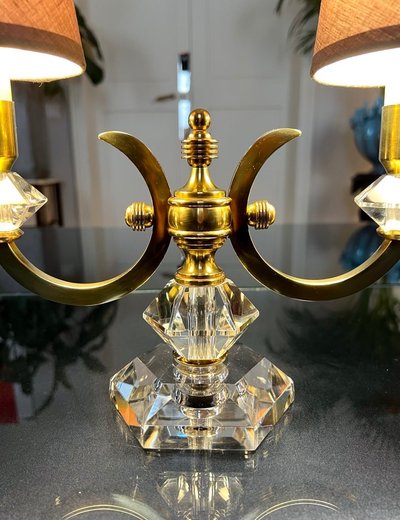 Art Deco Brass And Crystal Table Lamp