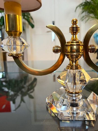 Art Deco Brass And Crystal Table Lamp