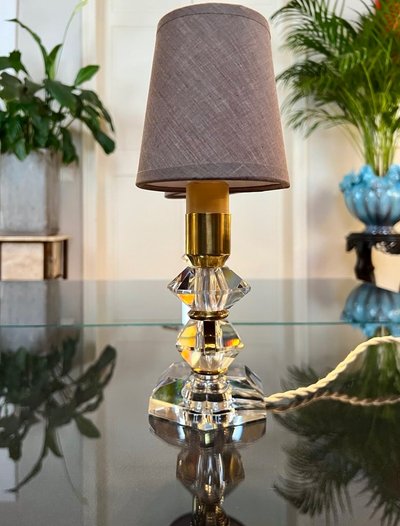Art Deco Brass And Crystal Table Lamp