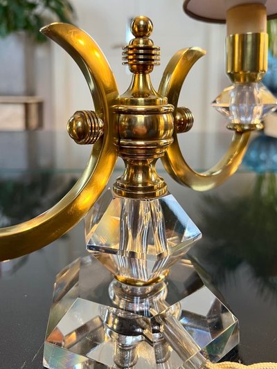 Art Deco Brass And Crystal Table Lamp