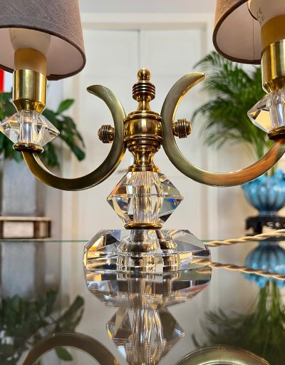 Art Deco Brass And Crystal Table Lamp
