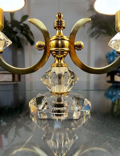 Art Deco Brass And Crystal Table Lamp