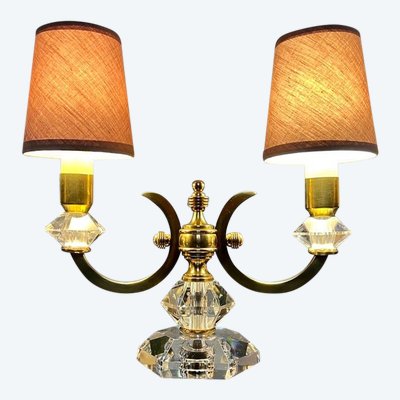 Art Deco Brass And Crystal Table Lamp