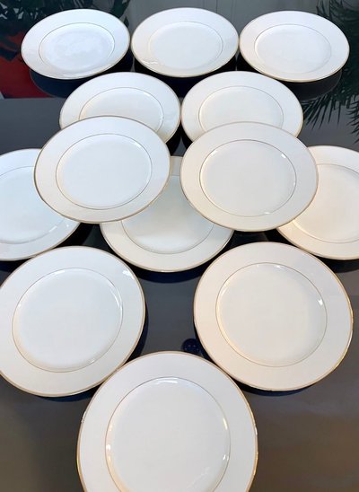 Servizio di piatti da dessert - Porcelaine De Limoges Bourganeuf - Filetti in oro fino