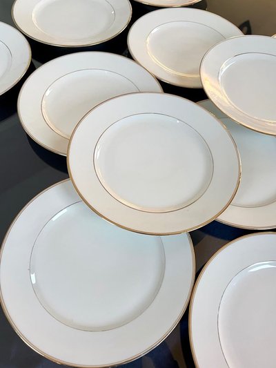 Servizio di piatti da dessert - Porcelaine De Limoges Bourganeuf - Filetti in oro fino