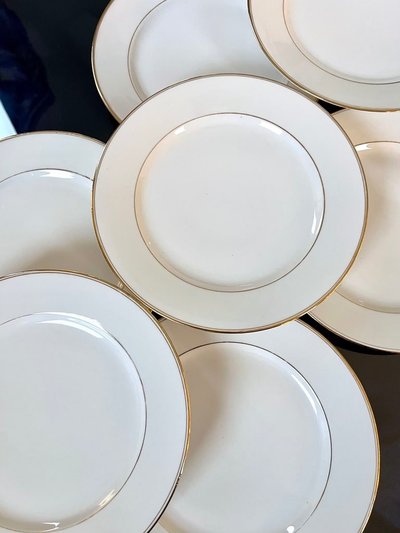 Servizio di piatti da dessert - Porcelaine De Limoges Bourganeuf - Filetti in oro fino