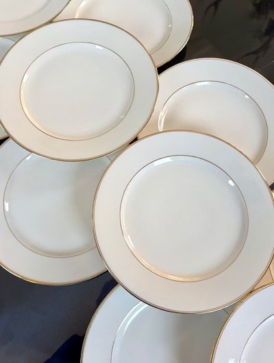 Servizio di piatti da dessert - Porcelaine De Limoges Bourganeuf - Filetti in oro fino