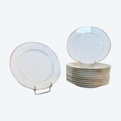 Servizio di piatti da dessert - Porcelaine De Limoges Bourganeuf - Filetti in oro fino