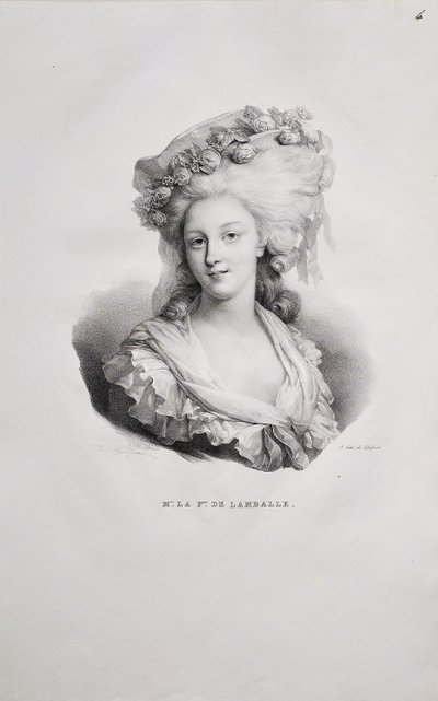 Portrait  Historique Princesse De Lamballe Lithographie Ancienne d'Après Henri Grévedon 19ème