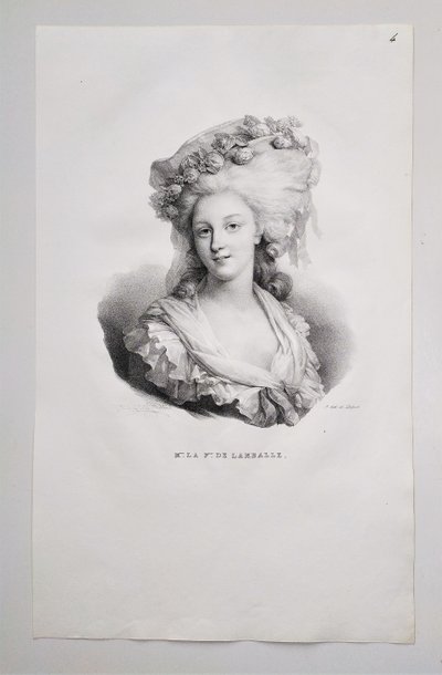 Portrait  Historique Princesse De Lamballe Lithographie Ancienne d'Après Henri Grévedon 19ème