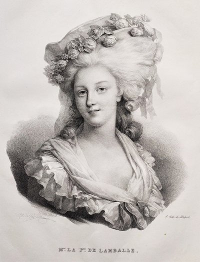 Portrait  Historique Princesse De Lamballe Lithographie Ancienne d'Après Henri Grévedon 19ème