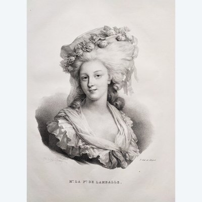 Portrait  Historique Princesse De Lamballe Lithographie Ancienne d'Après Henri Grévedon 19ème