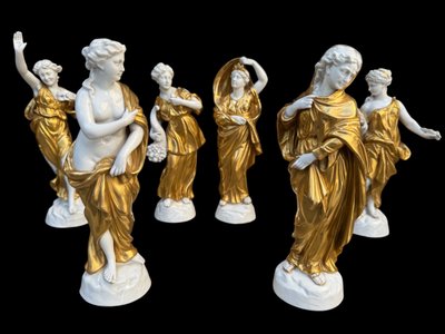 Set of 6 porcelain figures CAPODIMONTE, Naples, Italy