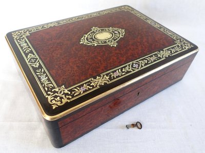 Marquetry music box games box with tokens, Napoleon III period