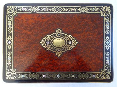 Marquetry music box games box with tokens, Napoleon III period