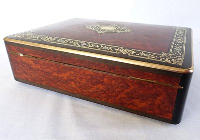 Marquetry music box games box with tokens, Napoleon III period