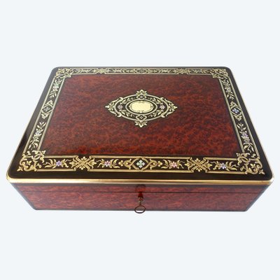 Marquetry music box games box with tokens, Napoleon III period