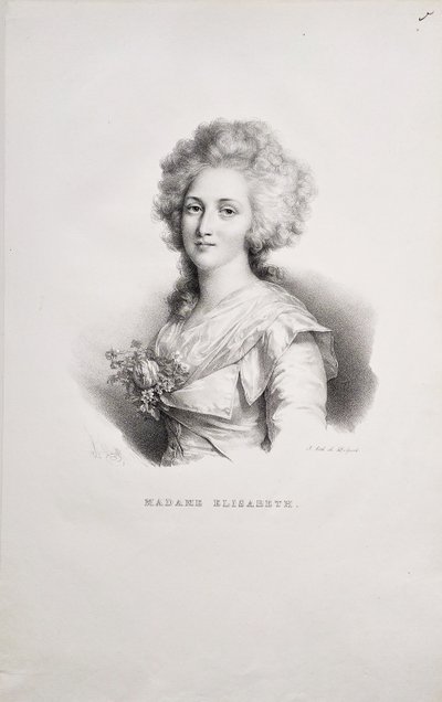 Portrait Historique Madame Elisabeth Lithographie Ancienne Par Henri Grévedon 19ème