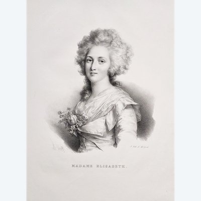 Portrait Historique Madame Elisabeth Lithographie Ancienne Par Henri Grévedon 19ème