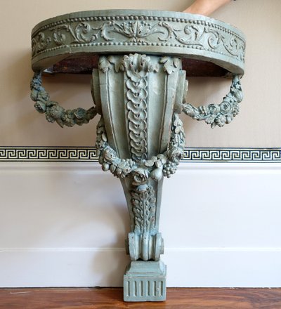 Console d'applique demi-lune d'époque Louis XVI dans le goût de Jacob, bois patiné et marbre