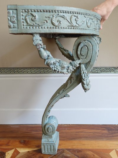 Console d'applique demi-lune d'époque Louis XVI dans le goût de Jacob, bois patiné et marbre
