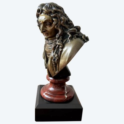 Busto in bronzo del XIX secolo raffigurante La Fontaine su base in marmo