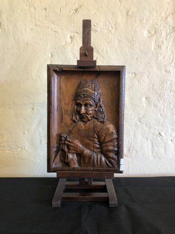 Ein Paar Porträts in Flachrelief geschnitzt. Volkskunst, 19. Jahrhundert