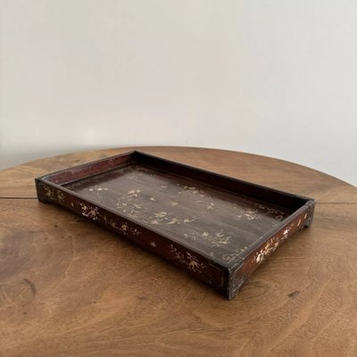 Ironwood tray inlaid with mother-of-pearl floral decoration Vietnam 20th century