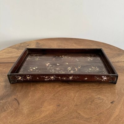 Ironwood tray inlaid with mother-of-pearl floral decoration Vietnam 20th century