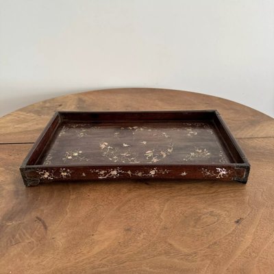 Ironwood tray inlaid with mother-of-pearl floral decoration Vietnam 20th century