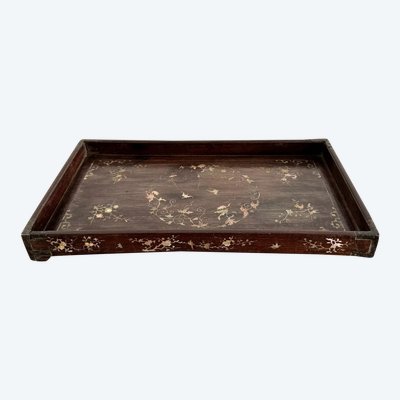 Ironwood tray inlaid with mother-of-pearl floral decoration Vietnam 20th century